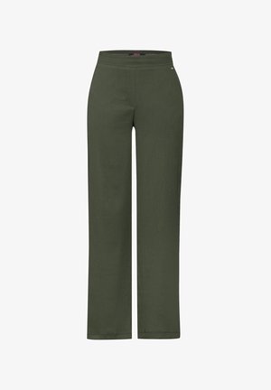Pantalons larges en vert foncé, en tissu texturé. Dotés d'une taille lisse et d'un détail de logo subtil. Coupe ample pour le confort et la liberté de mouvement.