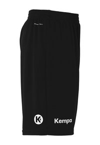 Schwarze sportliche Shorts aus atmungsaktivem Material. Mit einem elastischen Bund, Logo-Akzenten und einem leichten Design mit glatter Textur.