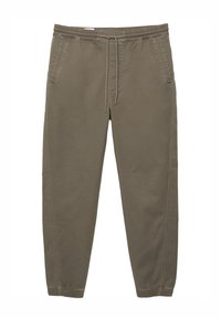 Olijfgroene casual joggers met een elastische tailleband, trekkoord, zijzakken en elastische boorden.