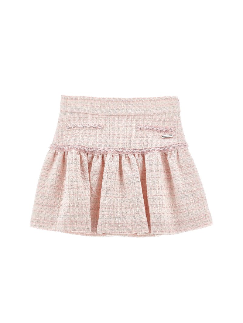 Roza krilo iz tvida z nabranim razširjenim robom, dvema majhnima okrasnima žepoma in blagovno znamko na zgornjem prednjem pasu.