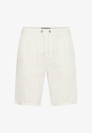 Witte kniebroek met elastische tailleband en voorzijde trekkoord, gemaakt van lichtgewicht stof.