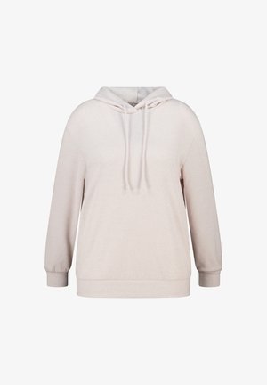 Lichtbeige hoodie met ribbeltextuur, trekkoord in de capuchon, relaxte pasvorm en lange mouwen, met een rechte zoom.