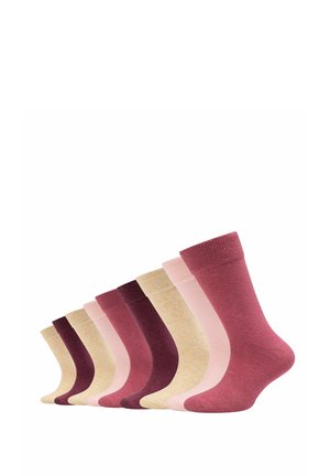 Set van acht sokken in verschillende tinten roze en bordeaux. Zacht gebreide stof, halflange lengte tot de kuit, met geribbelde boorddetails.