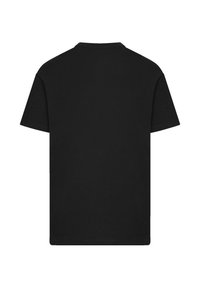 Black short-sleeve t-shirt made of cotton. Features a simple crew neck design with a smooth texture and no visible patterns or accents.