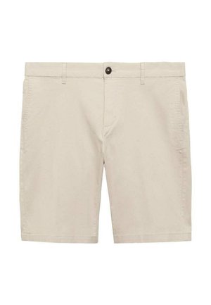 Beige katoenen shorts met een gladde textuur, voorzien van een knoopsluiting, twee zijzakken en een recht model.