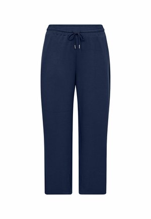 Pantaloni de trening bleumarin, cu talie elastică și șnur, croială dreaptă, expuși pe un fundal alb.
