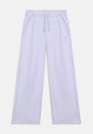 Svetlo vijolične široke trenirke s elastiko v pasu, vezalko, stranskimi žepi in majhnim vezenim logotipom Champion na levi stegni.