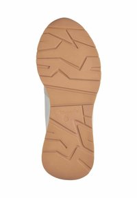 Suola di scarpa in gomma color beige chiaro con motivo a zig zag testurizzato e etichetta del marchio "Tamaris" visibile; presenta una punta rotonda e un design antiscivolo.