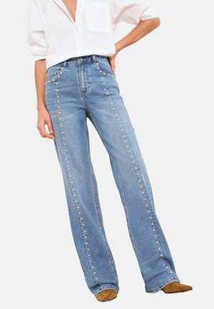 PETITE FIT  - Široké nohavice - studded mid wash blue