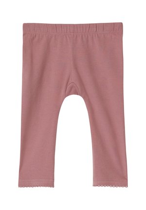 Roze katoen leggings met een nauwsluitend design, voorzien van een elastische tailleband en gekartelde zoomdetails bij de enkels.