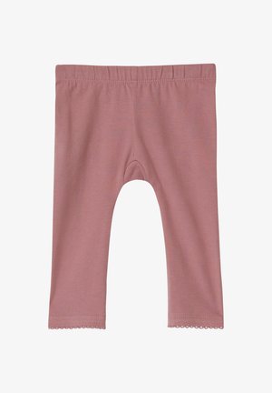 Roze katoen leggings met een nauwsluitend design, voorzien van een elastische tailleband en gekartelde zoomdetails bij de enkels.