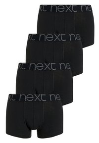 Boxeri negri din bumbac cu un talie elastică moale, având textul "next" în gri. Patru piese expuse într-o aranjare stivuită.