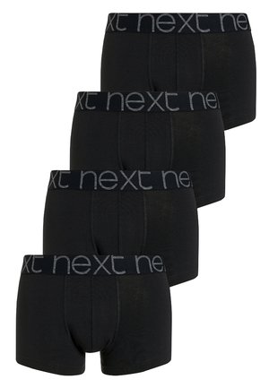 Schwarze Baumwollboxershorts mit einem weichen elastischen Bund, der den Text "next" in Grau zeigt. Vier Stücke sind in einer gestapelten Anordnung präsentiert.