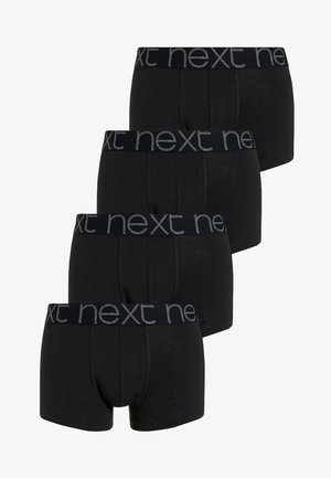 Melnas kokvilnas bokseršortus ar mīkstu elastīgu jostu, uz kuras ir pelēkā krāsā rakstīts "next". Četras vienības izvietotas sakrautā kārtībā.