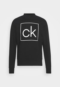Sudadera negra de mezcla de algodón, con un cuello alto, puños ajustados y un logo blanco "ck" en un contorno cuadrado en la parte frontal.