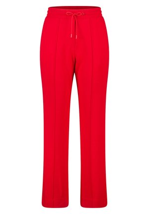 Rode sweatpants met een tailleband met koord, voorzien van zijzakken en verticale naden. Gemaakt van zacht, rekbaar materiaal voor comfort.