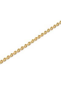 Pulsera de oro con un diseño circular repetitivo y acentos estriados, que presenta un acabado brillante y una textura suave.