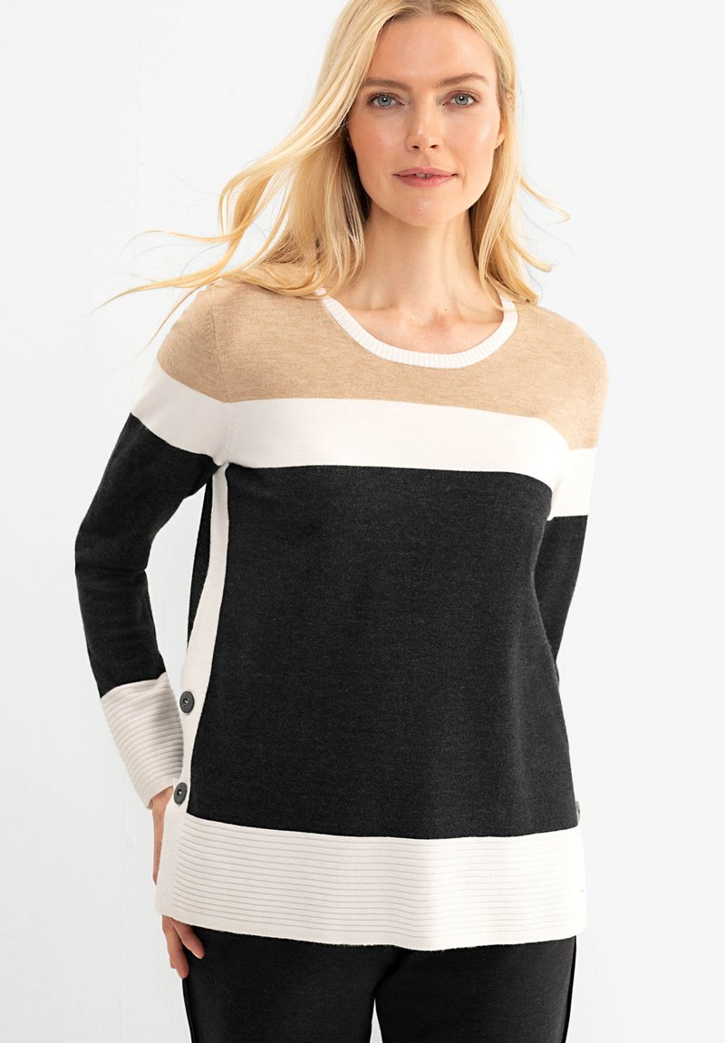 Damen Strickjacken | Olsen MIT KNOPFDETAIL AN DEN SEITEN Strickpullover anthrazit - CM42243 Damen Strickjacken | Olsen MIT KNOPFDETAIL AN DEN SEITEN Strickpullover anthrazit - CM42243