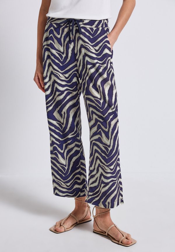 GEMUSTERTE WIDE LEG - Stoffhose - blau