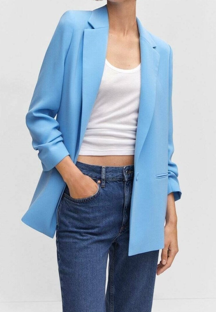 Mango Pitkä takki - light blue