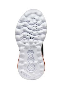 Suola in gomma bianca con motivi testurizzati, aperture per l'aria e dettagli arancioni. Presenta un design sagomato per un'ottima ammortizzazione e aderenza.