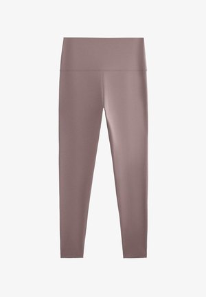 High-waisted mauve leggings with a smooth finish, designed for a snug, comfortable fit and full-length coverage.