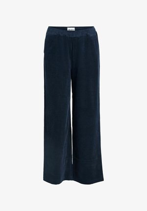 Hüfthose aus einem strukturierten Cord-Stoff in Marineblau mit einem elastischen Bund und seitlichen Eingrifftaschen.