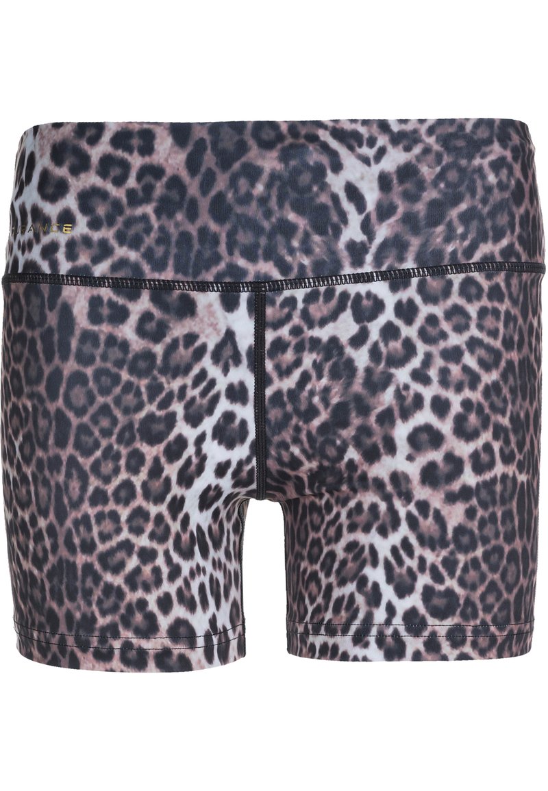 Leopardmönstrade shorts tillverkade av elastisk tyg med svart midjeband, med platta sömmar och en figurnära design med längd till mitten av låret.