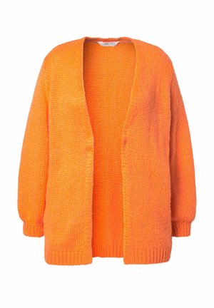 Overmaat open voorkant cardigan in fel oranje. Gebreide textuur met lange mouwen en ribbelmanchetten en zoom. Geen sluitingen of patronen.