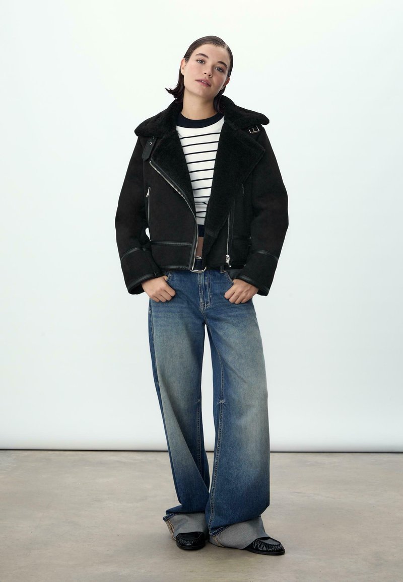 Stradivarius BIKER Veste en similicuir black/noir ZALANDO