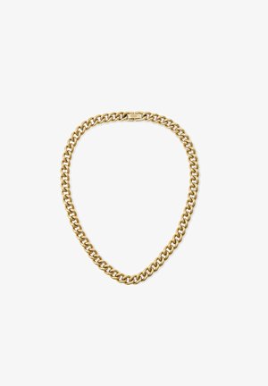 Kuldne kaelakee paksude omavahel ühendatud linkidega, poleeritud viimistlus ja turvaline klamber. Sobib erinevatele moestiilidele.