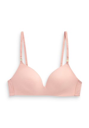 Padded BH aus weichem rosa Stoff mit glatter Textur. Verfügt über verstellbare Träger und ein tief ausgeschnittenes Dekolleté, ergänzt durch nahtlose Kanten.