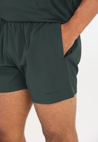 Mörkgröna träningsshorts tillverkade av lätt och slätt material. Har ett elastiskt midjeband och sidfickor. Graverad "ENDURANCE"-logotyp på fållen.