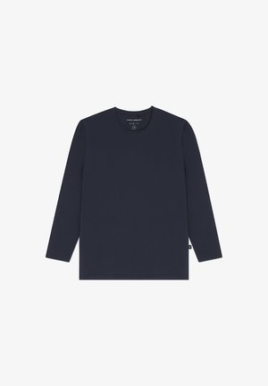 Granatowa koszulka z długim rękawem wykonana z bawełny. Posiada okrągły dekolt, slim fit oraz małą metkę z logo po boku.