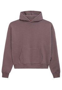 Sudadera con capucha en un tono malva suave, hecha de un tejido blando. Presenta un bolsillo tipo canguro en la parte delantera y puños y dobladillo de canalé. Diseño de corte relajado.