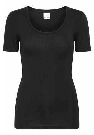 T-shirt nero a maniche corte con scollo a barca. Realizzato in tessuto morbido ed elastico, presenta una silhouette aderente e nessun motivo o dettaglio visibile.