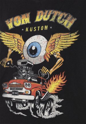 Von Dutch, T-SHIRT FEMME UNI COL V AVEC PRINT DEVANT PILOTE - T-shirt imprimé - noir