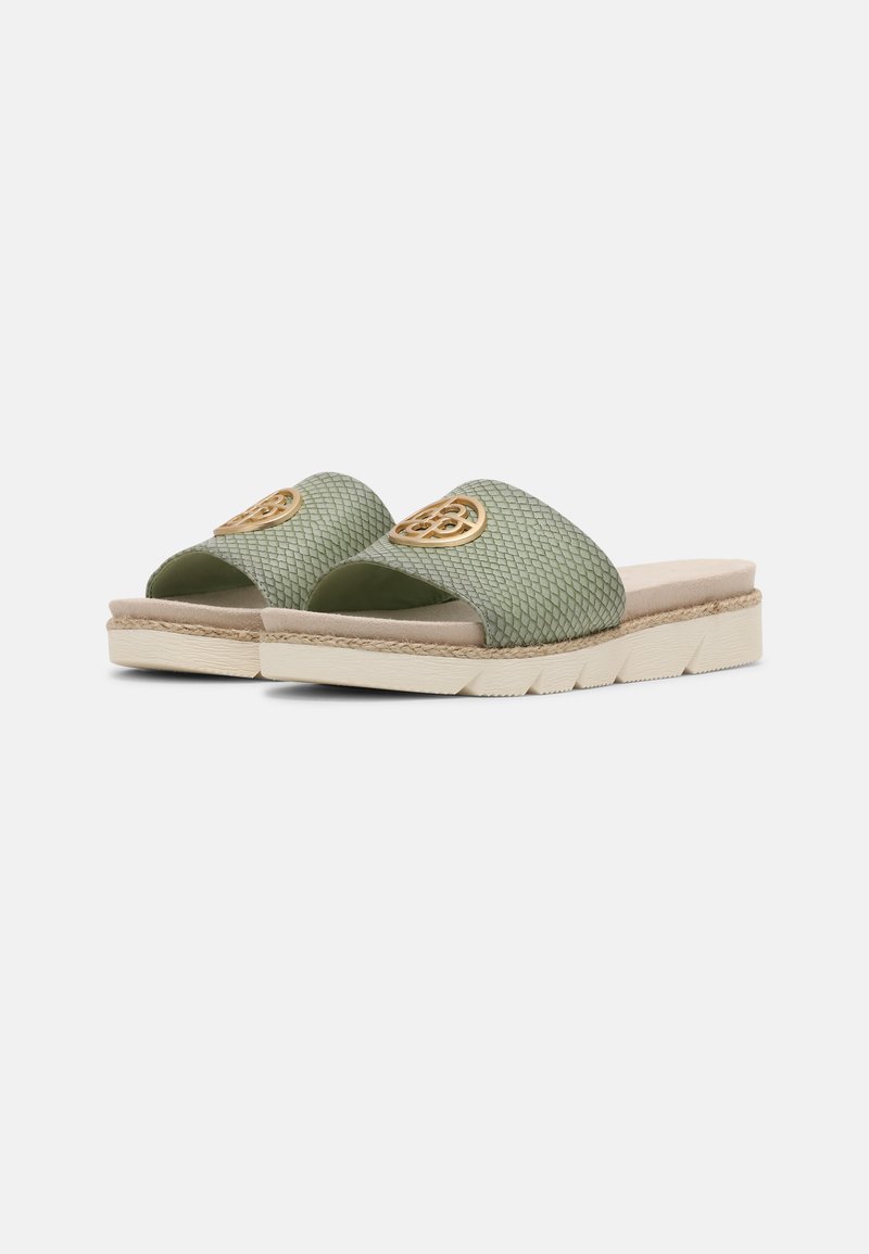 Damen Flache Pantoletten | Bugatti KIKO Pantolette flach light green/reptile/hellgrün - LM35708 Damen Flache Pantoletten | Bugatti KIKO Pantolette flach light green/reptile/hellgrün - LM35708