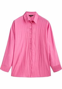 Roze blouse met lange mouwen van gladde stof, met een spitse kraag en een doorlopende knoopsluiting, in een relaxte pasvorm en met een gestructureerd oppervlak.