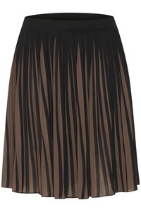Jupe plissée avec un schéma de couleurs noir et marron. Elle présente une taille douce et élastique ainsi que des plis verticaux pour un design fluide.