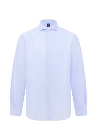 Lichtblauw overhemd met lange mouwen, gemaakt van gladde stof, met een klassieke kraag, knoopsluiting en een subtiele textuur door het geheel.