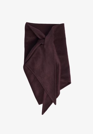 Burgundi fleece-huivi, jossa on pehmeä pinta, kierretty muotoilu ja kaksi terävää päätä, makaa tasaisena valkoista taustaa vasten.