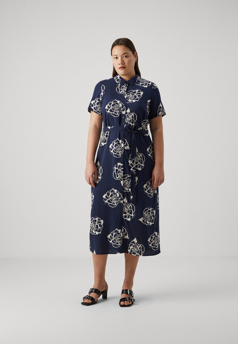Vero Moda Curve VMCEASY LONG SHIRT DRESS - Ingruha - navy flower