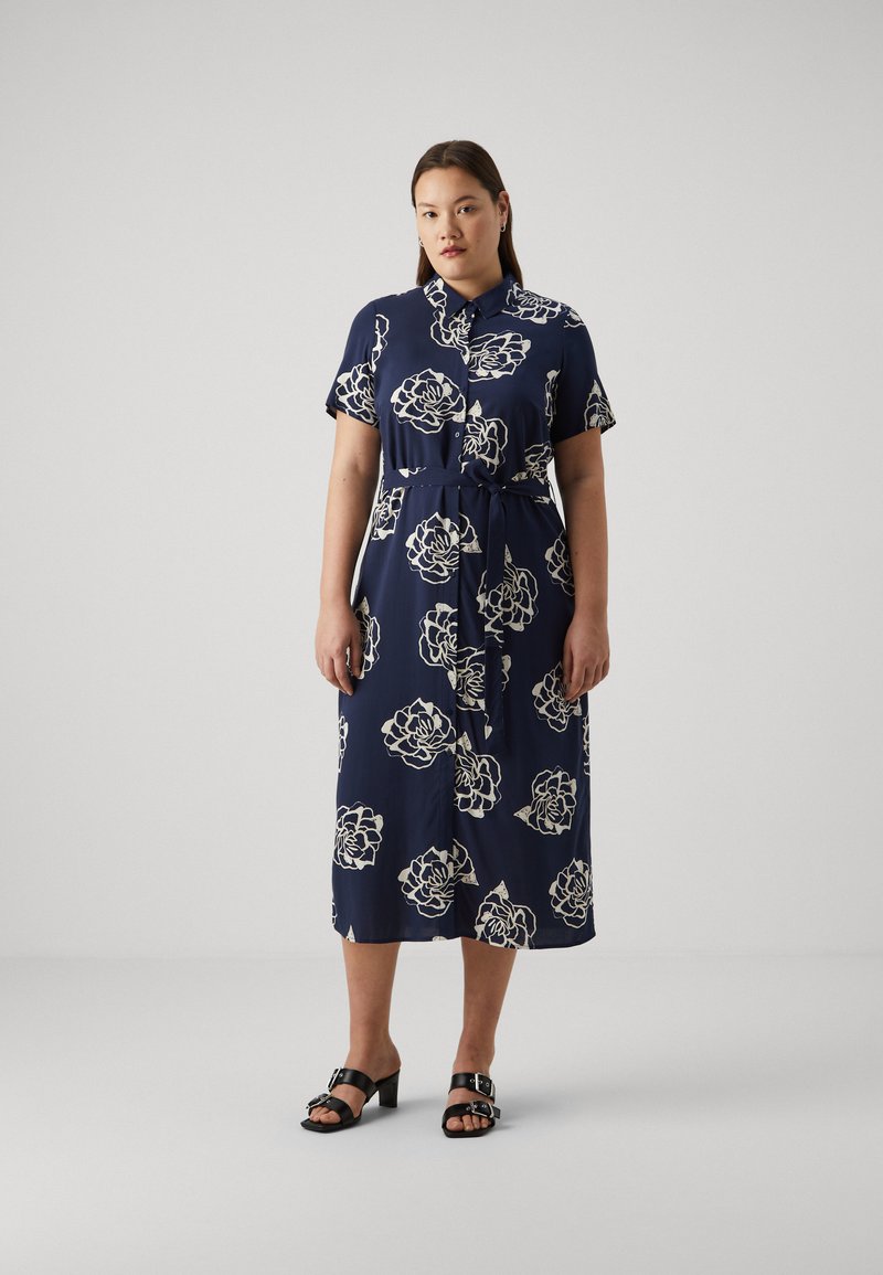 Vero Moda Curve - VMCEASY LONG SHIRT DRESS - Shirt dress - navy flower, Enlarge