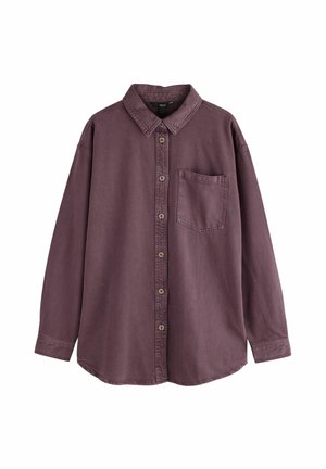 Langsleeve overhemd met knopen in een gedempt mauve kleur, gemaakt van zachte stof, met een enkel borstzakje en een klassieke kraag.