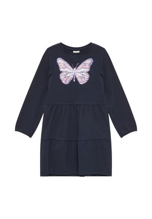 LONGUEUR MIDI À SEQUINS RÉVERSIBLES - Jersey dress - navy