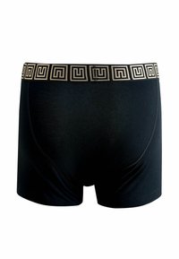 Sorte boxer-briefs med en tekstureret guld elastik, der har et geometrisk mønster. Fremstillet af blødt materiale med en tætsiddende pasform og sømløst design.