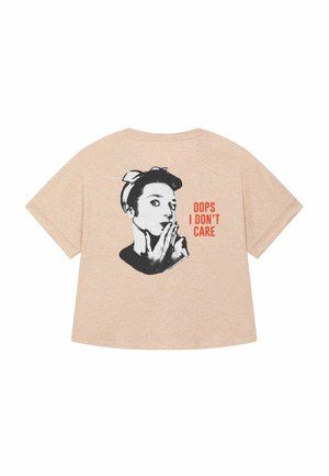 OOPS I DON'T CARE BACK ROLLUP TEE OVERSIZED - T-shirt imprimé - mottled beige