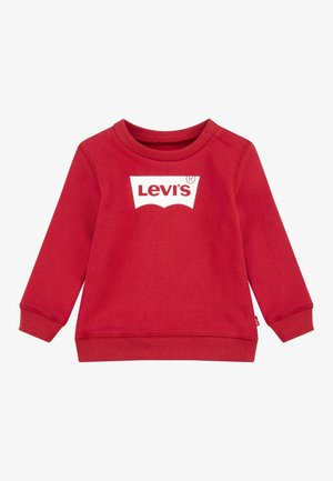 Sudadera roja hecha de una mezcla de algodón. Presenta puños y cuello acanalados, con un logo blanco de Levi's en el centro y un corte clásico.