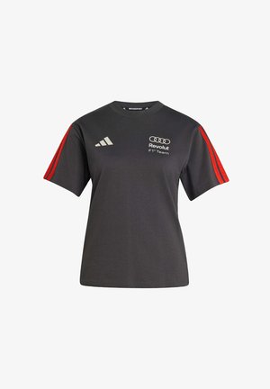 T-shirt noir à manches courtes et col rond avec des rayures rouges sur les manches, logo Adidas sur la poitrine droite et marquage Revolut F1 Team sur la poitrine gauche.
